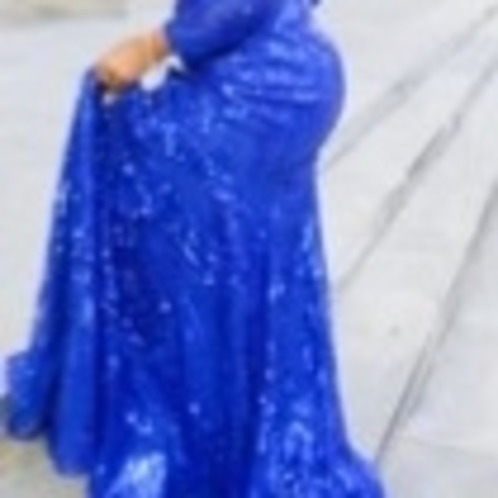 Elegant Blue Sequin Prom Dress